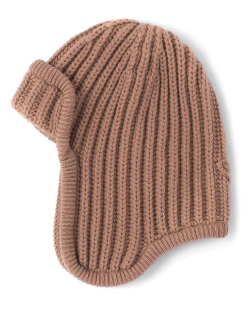 Prada Brown Ribbed Cashmere Trapper Hat for men