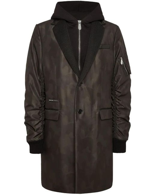 Philipp Plein Black Layered Camouflage-Pattern Coat for men