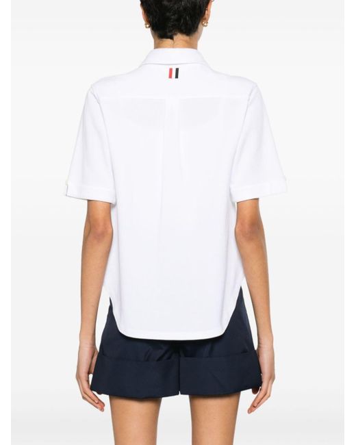 Thom Browne White Floral-embroidered Piqué Shirt