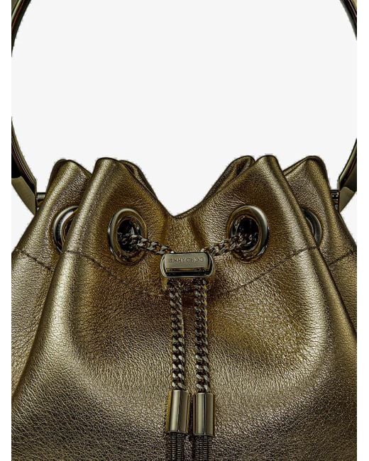 Jimmy Choo Natural Bon Bon Metallic-Finish Bucket Bag