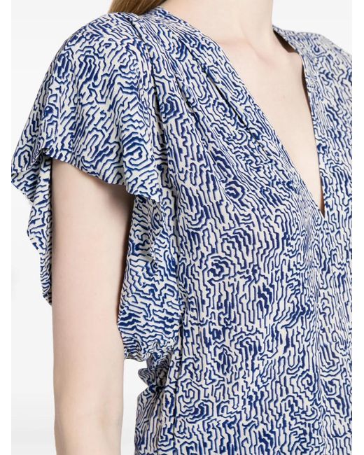 Isabel Marant Blue Delocia Abstract-Print V-Neck Blouse