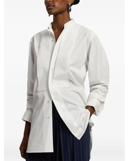 Ralph Lauren White Pleated Bib Kirstin Cotton Shirt