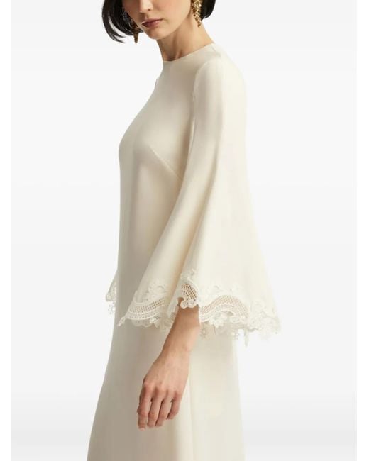 Robe-Caftan Bordée De Dentelle Oscar de la Renta en coloris White