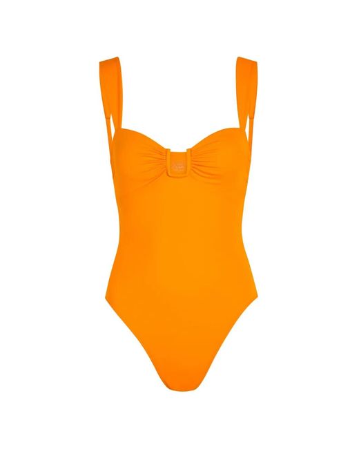 Away That Day Orange Cannes Ruched Swimsuit