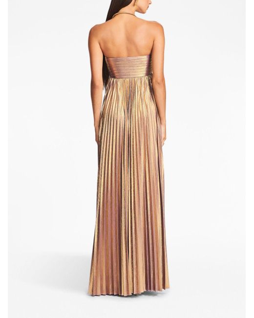 retroféte Brown Lyanna Strapless Pleated Lamé Gown