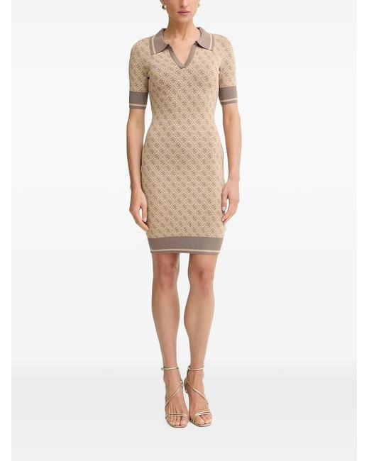 Guess Natural Monogram-Detail Short-Sleeve Mini Dress