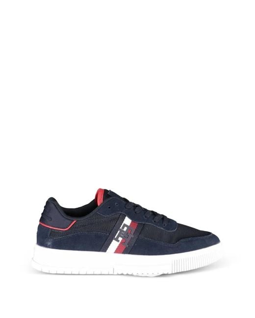 Tommy Hilfiger Men's Blue Suede-Panelled Lace-Up Sneakers