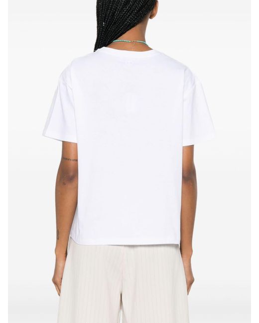 Twin Set White Oval T Floreal Cotton T-shirt