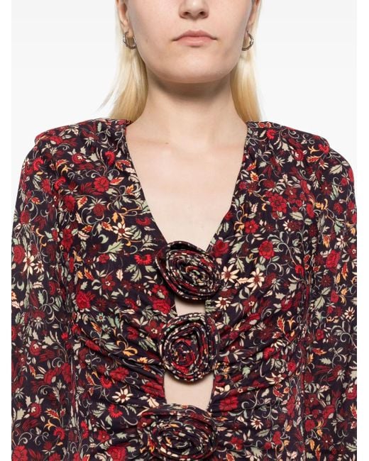 Farm Rio Midi-Jurk Met Lange Mouwen in het Red