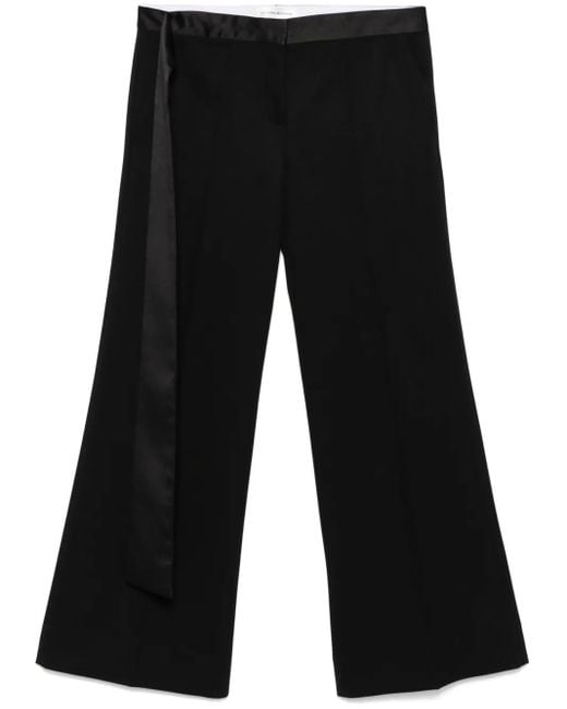 Victoria Beckham Black Satin-Waistband Tailored Trousers