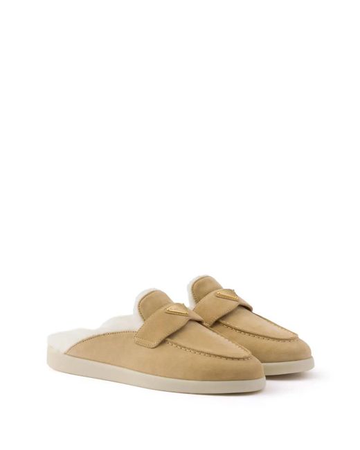 Prada White Suede And Shearling Slippers
