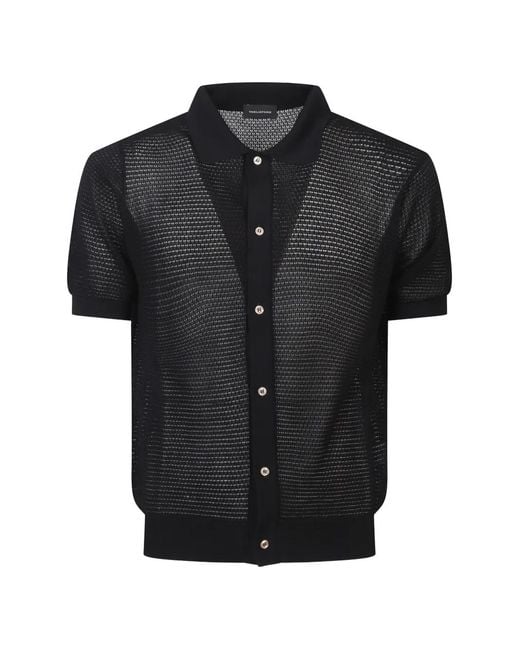 Tagliatore Black Knit Shirt With Button Closure And Ribbed Collar for men