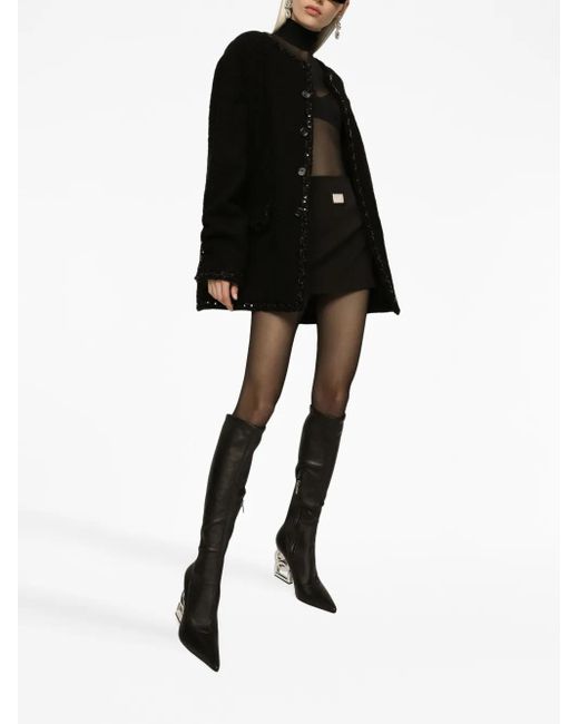 Dolce & Gabbana Black Sequin-Embellished Bouclé Jacket