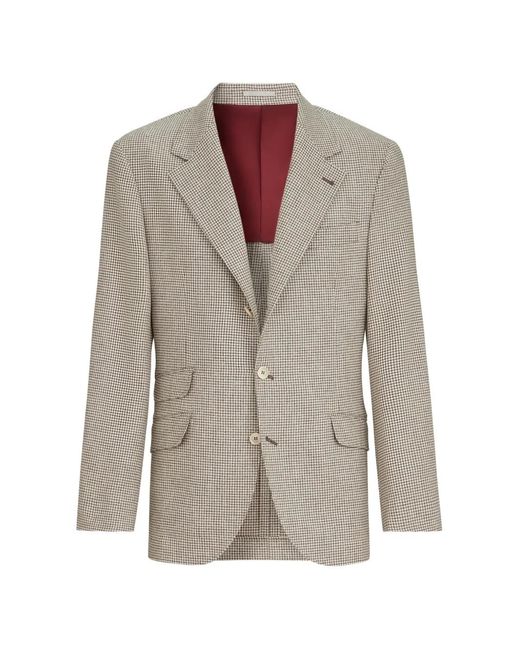 Brunello Cucinelli Natural Wool, Alpaca And Silk Houndstooth Deconstructed Cavallo Blazer for men