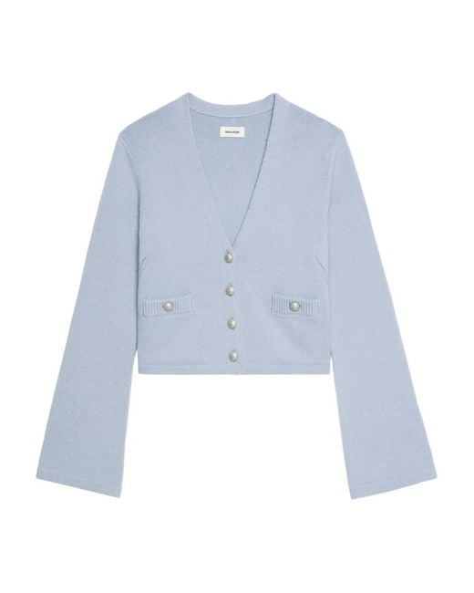 Zadig & Voltaire Blue Wide-Sleeve Cashmere Cardigan
