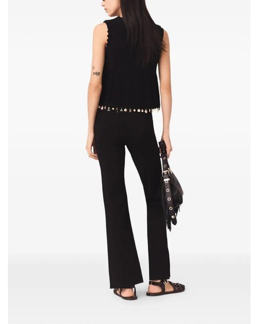 Maje Black Slit-Hem Flared Trousers
