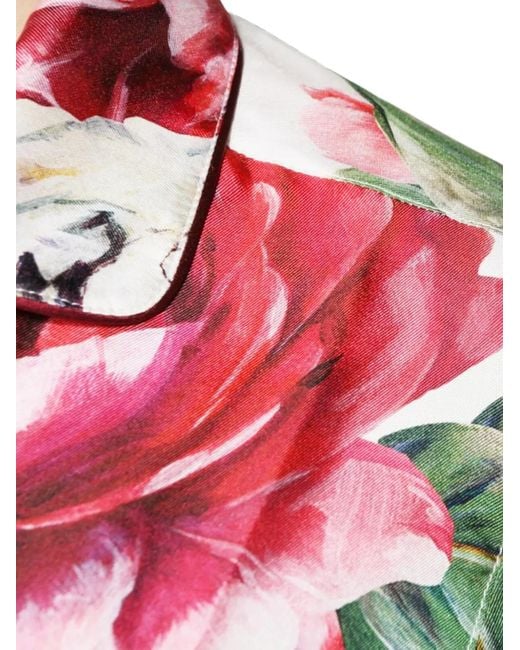 Dolce & Gabbana Red Chemise En Soie À Fleurs