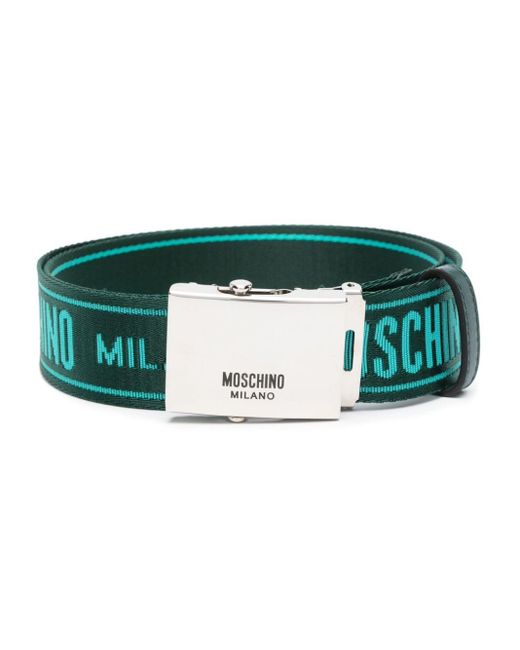 Moschino Green Jacquard-logo Slide-buckle Belt for men