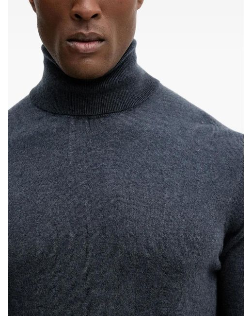 Guess Blue Roll-Neck Logo Sweater for men