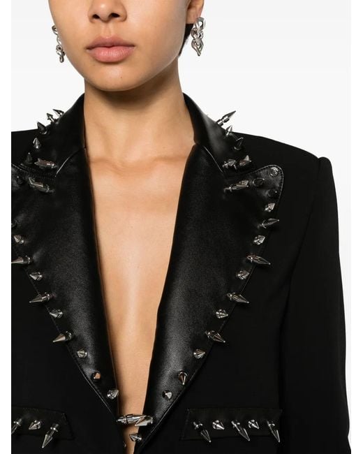 Moschino Black Spike Stud-Embellished Cropped Blazer