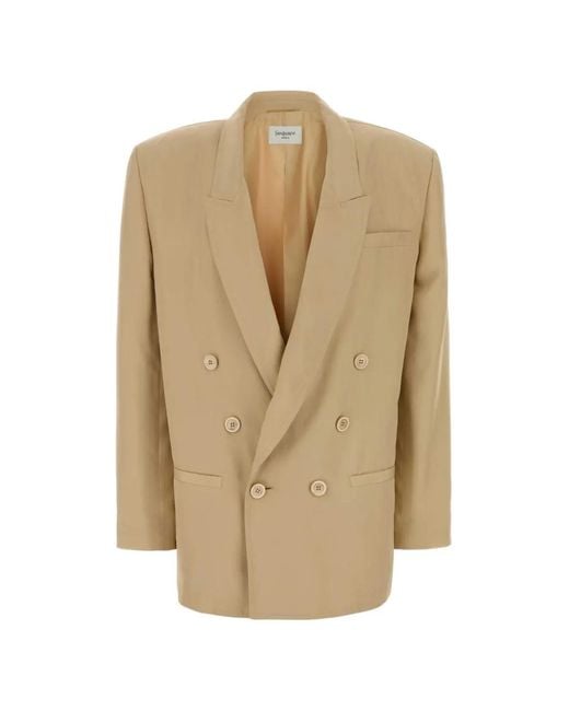 Saint Laurent Natural Double-Breasted Silk Blazer