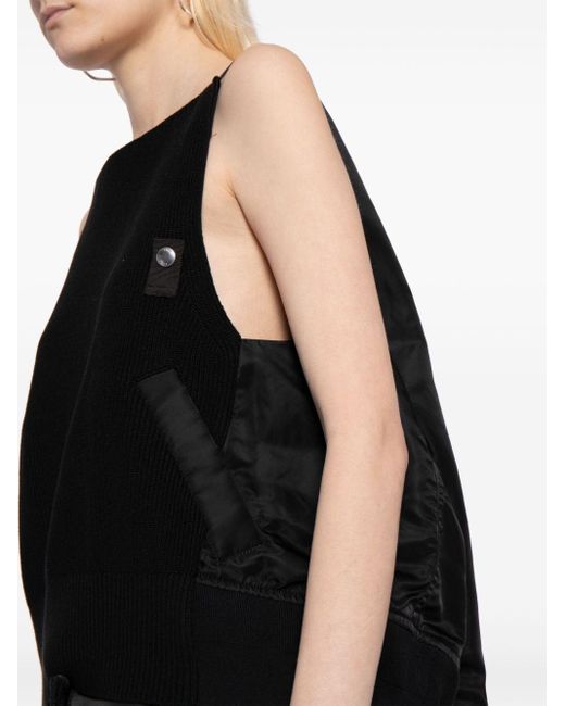 Sacai Black Panelled-design Cotton-blend Top