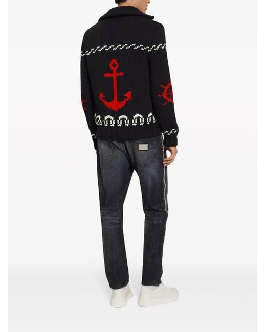 Dolce & Gabbana Black Patterned Intarsia-Knit Cotton Jumper for men