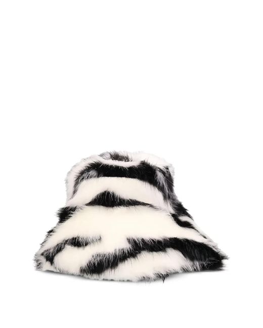 The Attico Black Zebra-Pattern Faux-Fur Bucket Hat