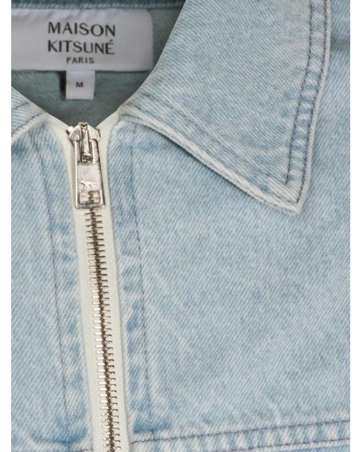 Maison Kitsuné Blue Zip-Up Denim Jacket for men