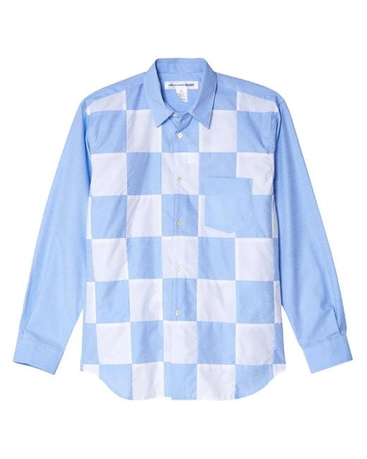 Comme des Garçons Blue Check-Pattern Cotton Shirt for men
