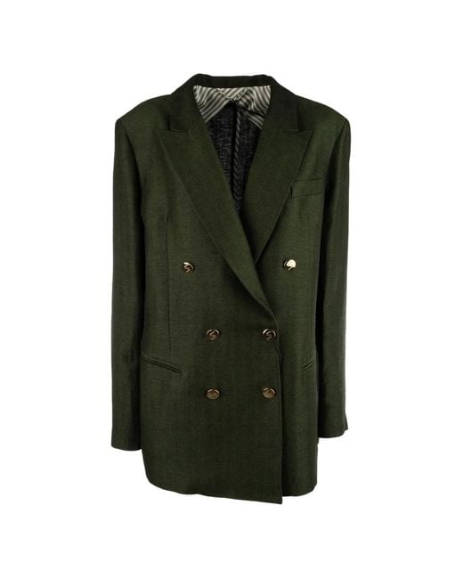 VI TO VI Green Double-Breasted Buttoned Blazer
