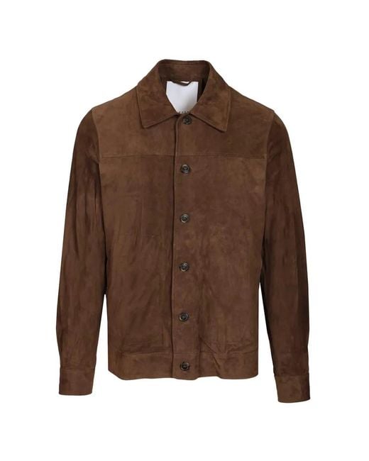 Blusotto Brown Button Suede Overshirt for men