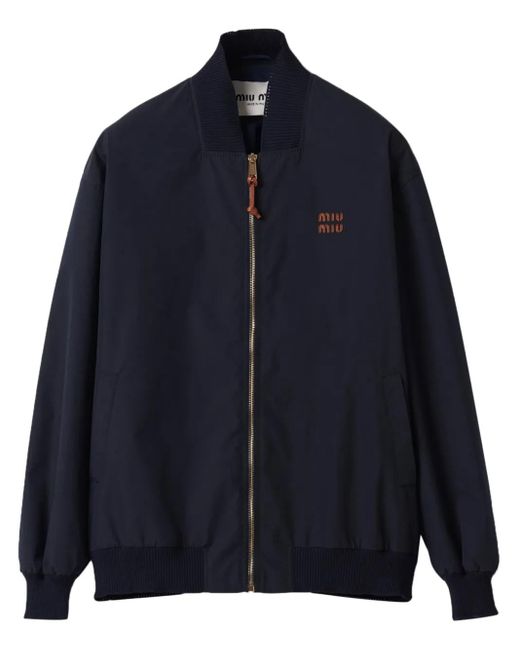 Miu Miu Blue Logo-Patches Bomber Jacket