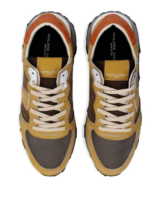 Philippe Model Brown Colour-Blocked Running Sneakers for men