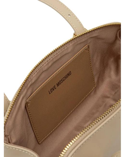 Love Moschino Natural Buckle-Detail Logo-Plaque Shoulder Bag