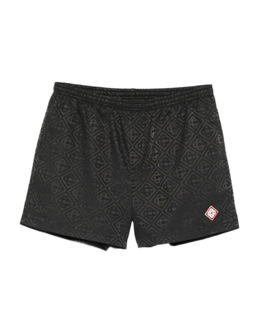 Casablanca Black Monogram-Pattern Swim Shorts for men