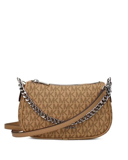 Michael Kors Brown Monogram-Pattern Chain-Link Tote Bag