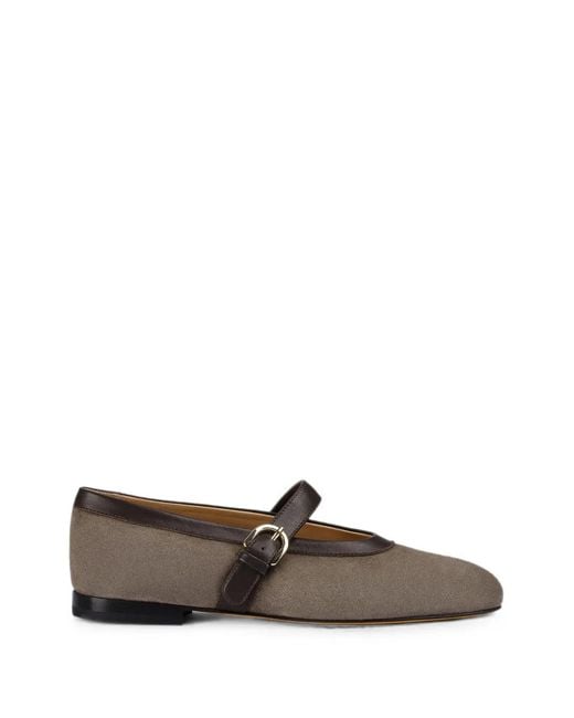 Doucal's Brown Buckle-Fastening Suede Ballet Flats