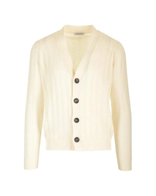 Al Duca D'aosta White Ribbed-Knit V-Neck Cardigan for men