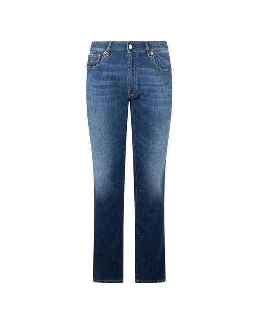 Moorer Blue Faded Five-Pocket Jeans for men