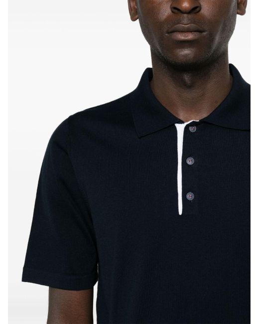 Kiton Black Fine-Ribbed Cotton Polo Shirt for men