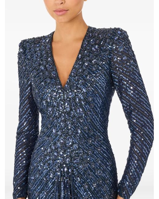 Jenny Packham Blue Eve Sequin-Embellished V-Neck Dress