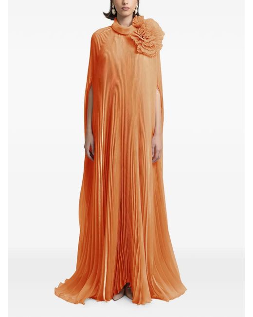 Gemy Maalouf Brown Draped Flower Maxi Dress