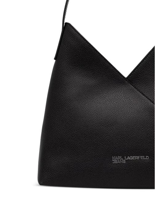 Karl Lagerfeld Black Logo-Plaque Pebbled-Texture Tote Bag
