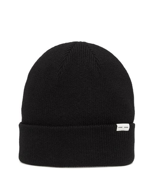 Samsøe & Samsøe Black Logo-Patch Ribbed Beanie