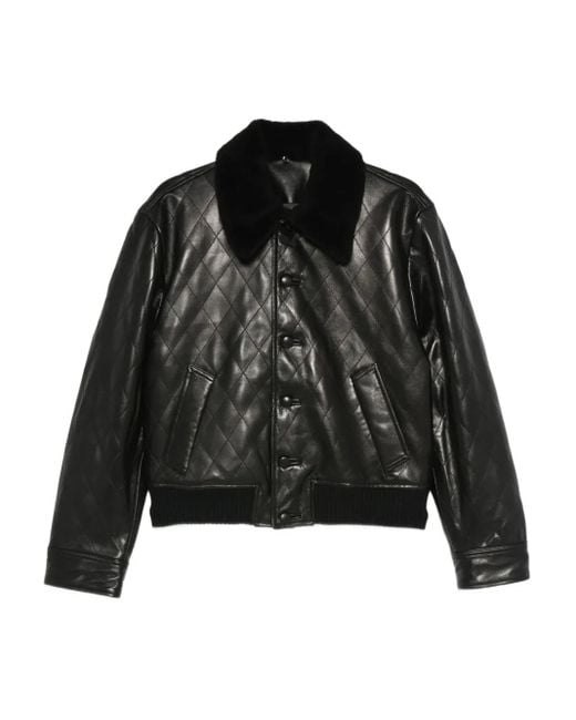 Ernest W. Baker Black Quilted Leather Jacket for men