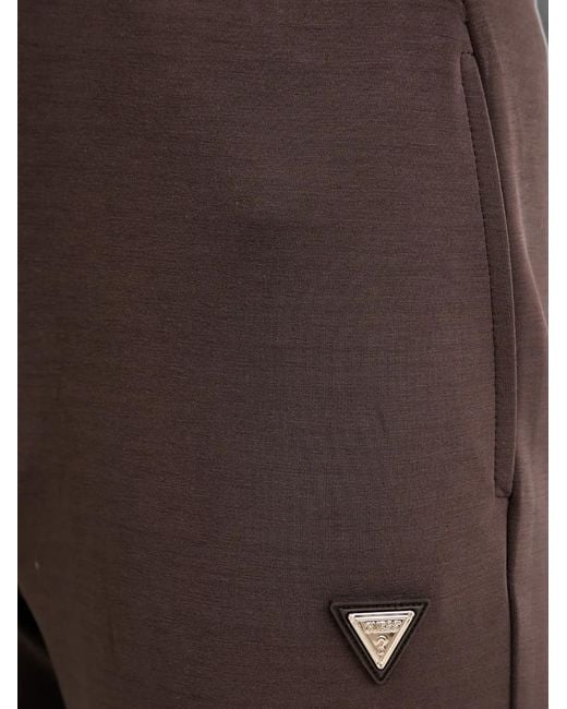 Guess Brown Logo-Plaque Cuffed Track Pants