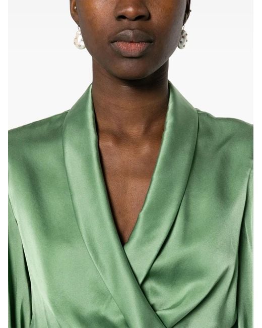 Zimmermann Green Silk Cropped Wrap Top