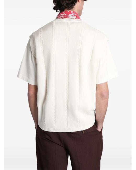 Drole de Monsieur White Floral-Embroidered Sleeveless Cardigan for men