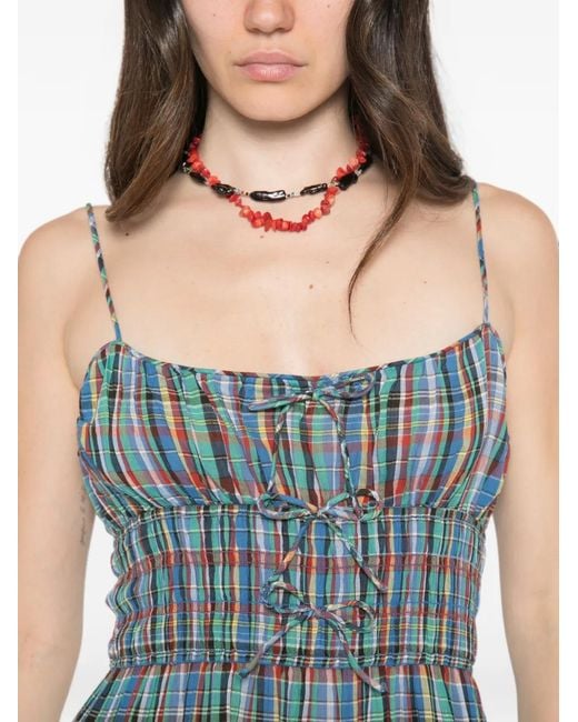 Doen Blue Brielle Plaid Shirred Maxi Dress
